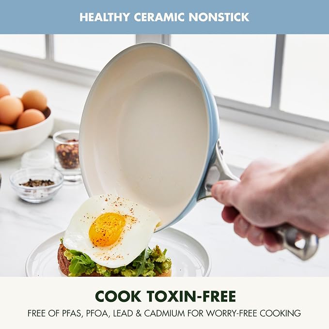 GreenPan Padova Pro 8" and 10" 2 Piece Frying Pan Skillet Set, Hard Anodized Healthy Ceramic Nonstick PFAS-Free Cookware, Induction Suitable, Stainless Steel Handle Dishwasher and Oven Safe, Blue Haze