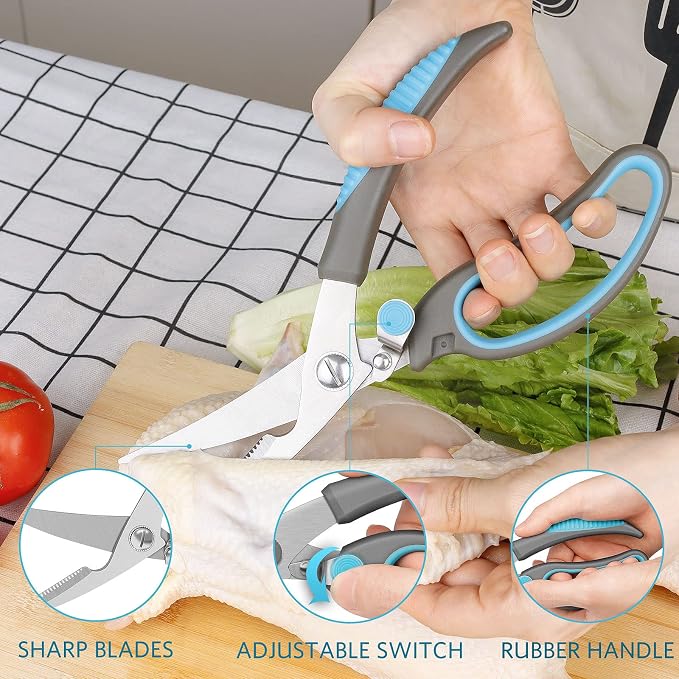 Asdirne Premium Kitchen Scissors Set, Kitchen Shears, Food-Grade Stainless Steel Blades, Ergonomic Rubber Handle, Include 1 Poultry Shears and 4 All Purpose Scissors, 9.1”/9.6"/8.5"/6.4"/5.4"