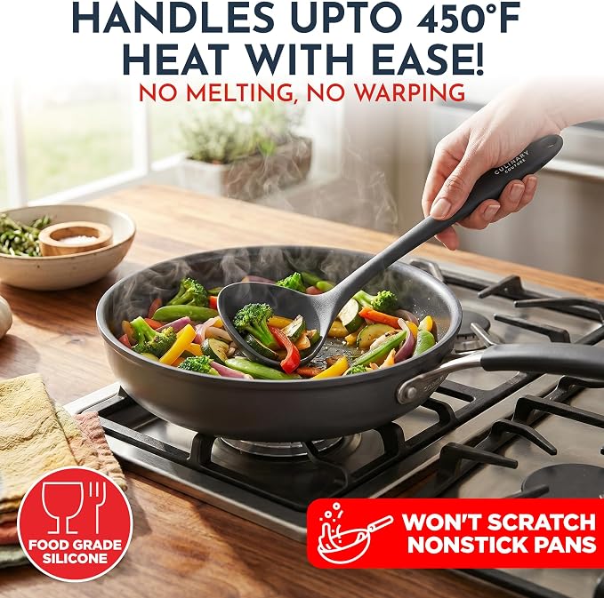 25 PCs Silicone Cooking Utensils Set - Non-Stick Silicone Kitchen Utensils | Black Non-Stick, Heat-Resistant Silicone Kitchen Utensils Set with Stainless Steel Inner Core