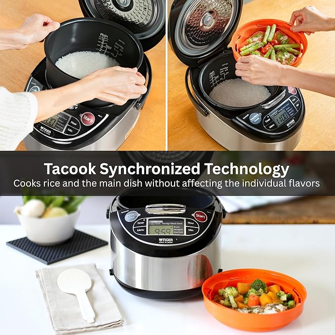 Tiger Jax T18u K 10 Cup Micom Rice Cooker (Stainless Steel) | Food steamer, slow-cook function