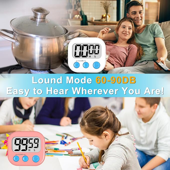 ZILLEEN Classroom Timer for Kids Teachers 2 Pack Digital Timers White Pink | Strong Magnetic, Large Screen, Big Button, Teacher Classroom Must Haves Kitchen Timers for Cooking Egg Exercise Study