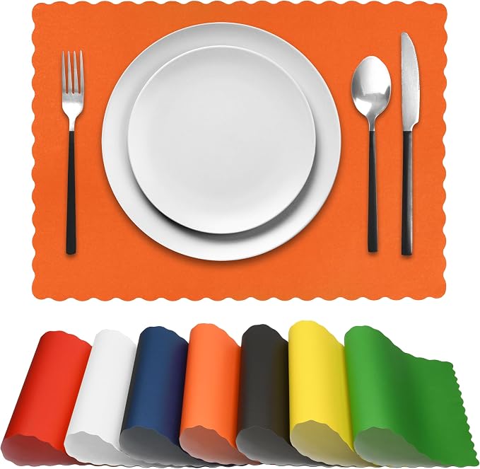 Disposable Paper Placemats – Premium, 100 Pack of Orange Scalloped Edge Placemats, Perfect Size 10x 14