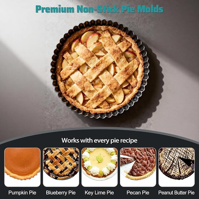Tart Pan 2 Pack, 10 Inch Nonstick Carbon Steel Pan with Removable Bottom | Deep 1.2In Tart Quiche Pan for Apple pie, Kitchen Reusable Baking Tool