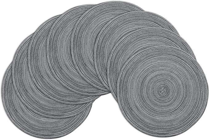 Winknowl Round Braided Placemats Set of 8 Washable Woven Heat Resistant Table Mats for Kitchen Dining Tables 15 inch Round Place Mats (Mist Gray,8)