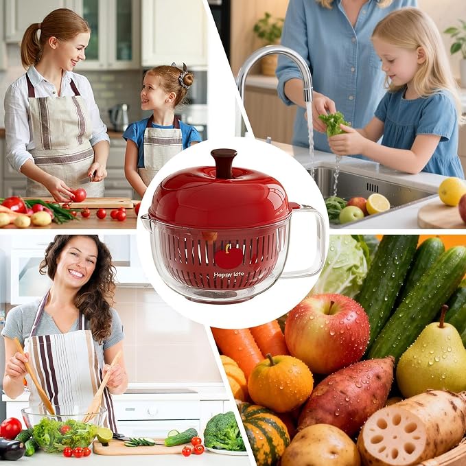 Salad Spinner, Salad Washer And Spinner, Fruit And Vegetable Washer & Dryer, Lettuce Spinners With Vegetable Washing Basket, Fruit Washing Bowl, Easy-Clean Kitchen Gadget For Greens