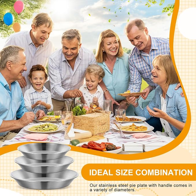 3 Pcs Stainless Steel Pie Pan Set, Pizza Pan Deep Pie Dish Pie Plate Baking Tray Dishes for Pizza Baking Serving Oven Grill, 3 Sizes
