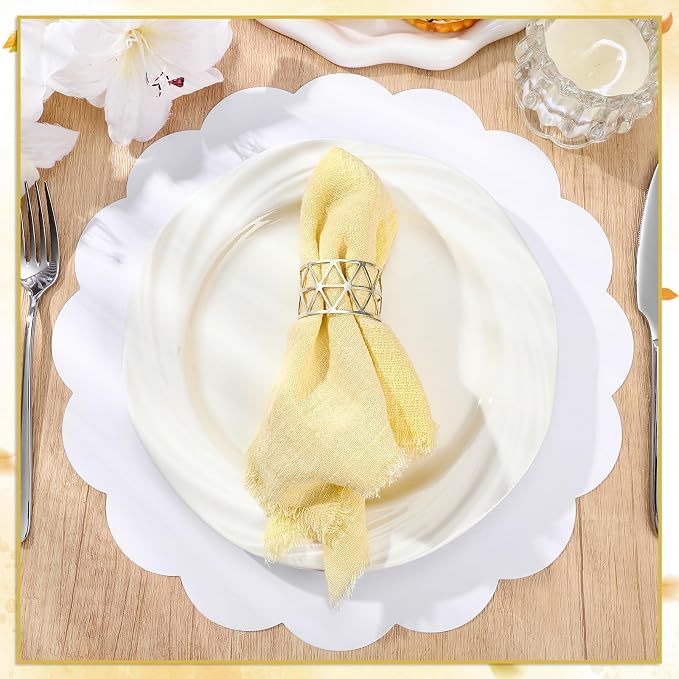 60 Pcs White Paper Placemats, 13.5 Inch Disposable Scalloped Placemat | Disposable Table Place Mats Decorative Paper for Birthday Wedding Bridal Shower Holiday Party