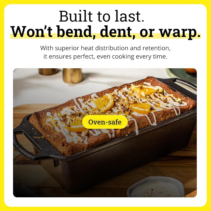 Lodge Seasoned Cast Iron Loaf Pan 10 Inches - Pre-Seasoned Rectangular Cast Iron Bakeware- Even Browning Bread Pan with Easy-Release Finish - PFAS-Free Non-Toxic Cookware