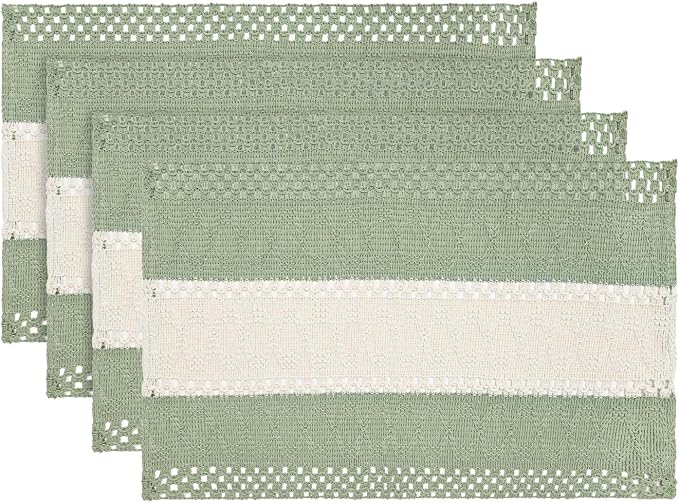 Artoid Mode Light Green Farmhouse Rustic Placemats Set of 4,12x18 Inch Seasonal Hollow Table Mats Party Kitchen Dining Decoration