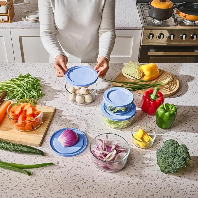 12-Piece Glass Food Storage Containers Set (6 Containers + 6 BPA-Free Lids) | 4-Cup, Leakproof | Microwave, Freezer, Oven & Dishwasher Safe | Ideal for Meal Prep & Pantry Organization, Lavender Blue