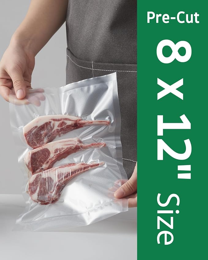 Syntus 100 PCS Vacuum Sealer Bags, Quart Size 8" x 12" Precut Seal Bags | BPA Free, Single-Side Textured, Microwave Sous Vide Cooking, Prevent Freezer Burn, 4mil Thick, Works with Most Vacuum Sealers