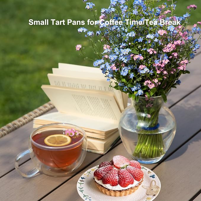 11 & 9 Inch Round Tart Pans with 2Pcs 4'' Mini Pans. Removable Bottom, Non-Stick Coating, Rugged Carbon Steel for Tart Quiche Pie Making. Gift for Christmas Thanksgiving Party Festival Family