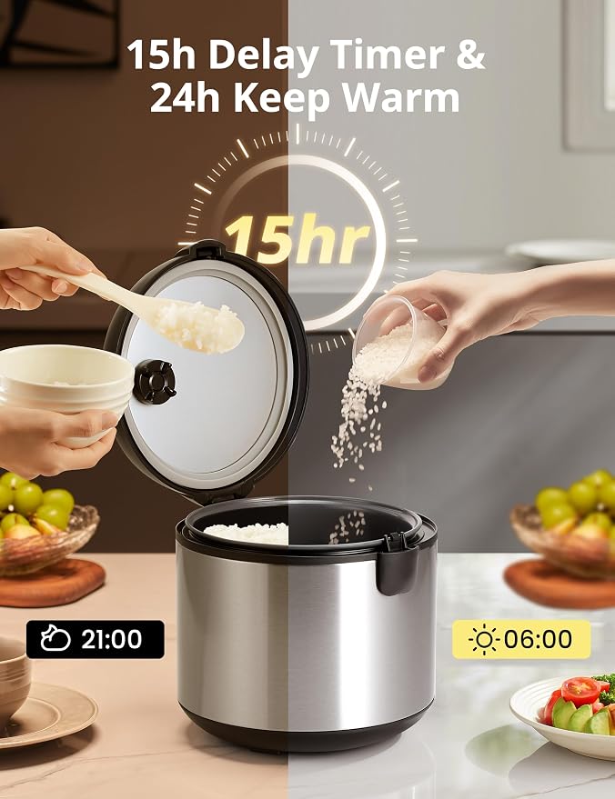 COMFEE' Rice Cooker with 6 Functions, Nonstick Pot, 10-Cups Uncooked Rice