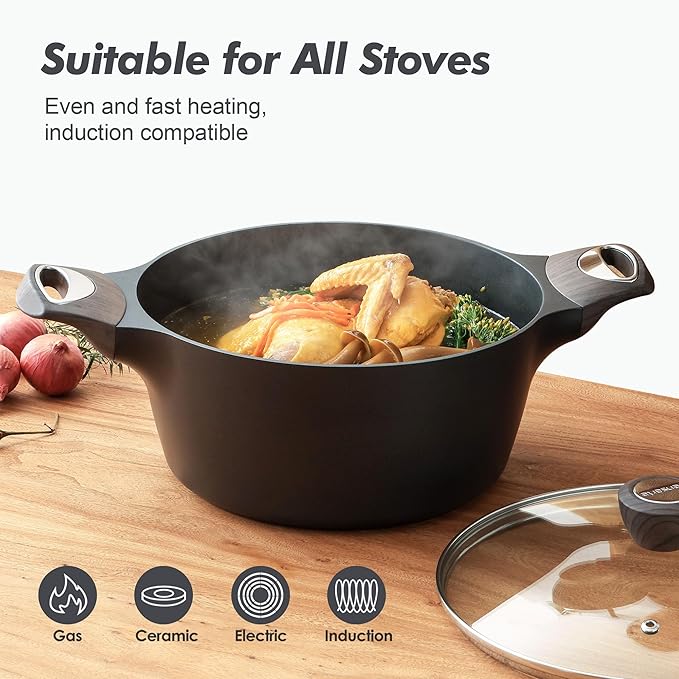 SENSARTE Nonstick Stock Pot with Lid, 2.6/4.5/6.6/8.5/11 QT Soup Pot Casserole Pot, Healthy Pasta Pot, Large Deep Cooking Pot, Big Sauce Pot Stew Pot, Induction Compatible, PFOA PFOS APEO Free, Black