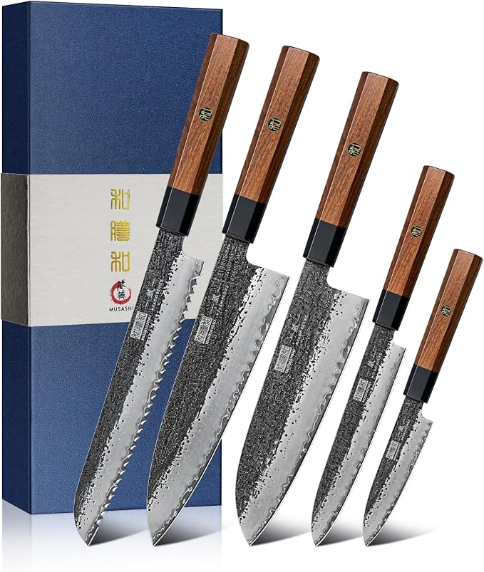 HOSHANHO 5 Pieces Knife Set, 10CR15MOV High Carbon Steel Chef Knife Set | Razor Sharp Japanese Kitchen Knife Set for Daily Prep, Professional Knives Set for Kitchen with Ergonomic Rosewood Handle