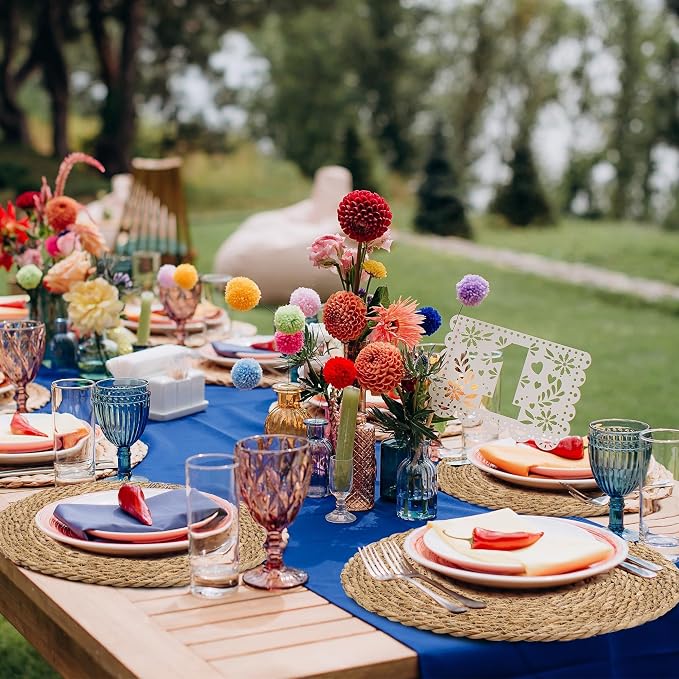 Kochorie Set of 12 Round Woven Placemats 15 Inch Bulrush Placemats Natural Handwoven Boho Rattan Wicker Table Mats for Farmhouse & Home Dining