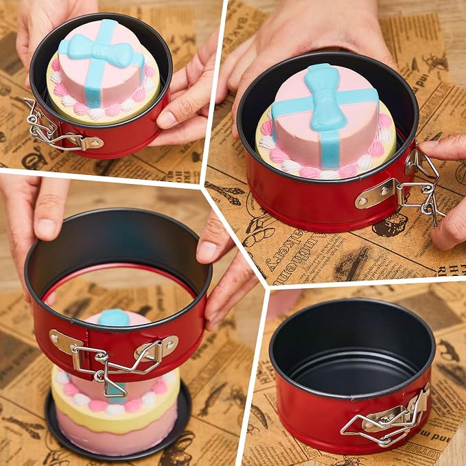 8 Pcs 4 Inch Springform Pan for Baking Mini Cheesecake Pans with Removable Bottom Nonstick Leakproof Round Cake Mold Spring Form Molds for Mini Cheesecake Pizza and Quiches (Red)