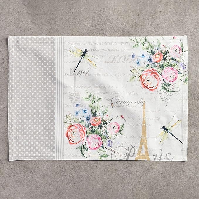 Maison d' Hermine Placemats Set of 2 Reusable 100% Cotton (13"x19") | Cloth Place Mats Washable Table Mats for Kitchen Dining Party Wedding Hotel Home Restaurant Spring Summer - Champ De Mars