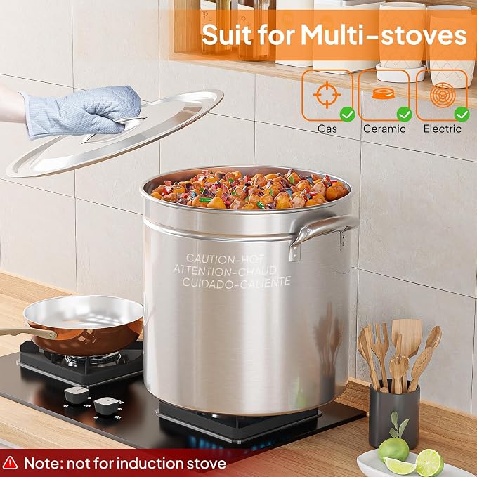 Bonnlo 50QT Turkey Fryer Pot with Steamer Basket, Lid & Lifting Hook, Stainless Steel Seafood Boil-Pot for Lobster, Crab & Shrimp, Heavy-Duty Deep Stockpot for Outdoor Boiling, Cooking & Frying