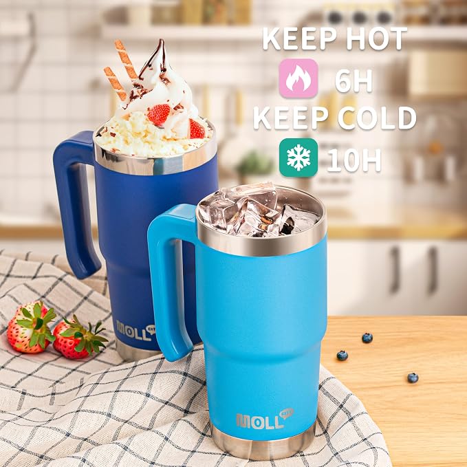 16 oz Stainless Steel Vacuum Insulated Tumbler with Handle, Lid & Straw | BPA Free, Food-Grade Safe Reusable Metal Water Bottle,Leak Proof Design,Sweat-Free Double Wall