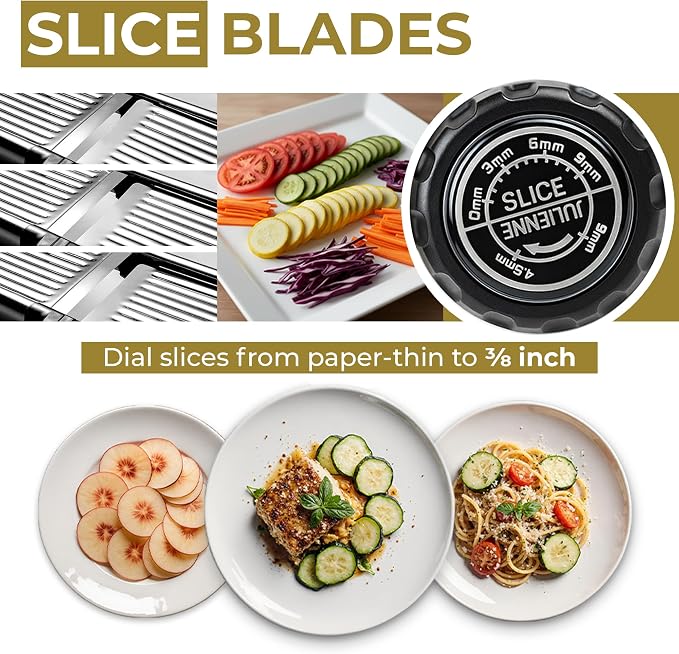 Gramercy Adjustable Mandoline Food Slicer, Mandoline Slicer for Kitchen, Mandolin, Potato, Tomato, Carrot, Vegetable, Fruit and Onion Cutter, Stainless Steel, INCLUDING Cut-Resistant Gloves, Black PRO