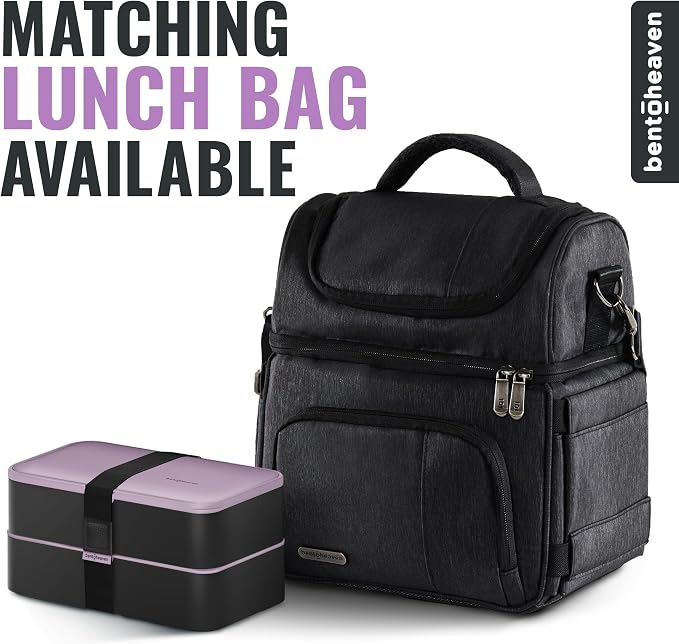 Bentoheaven Bento Box Adult, Stackable Lunch Box, 40 oz, Violet Me Go | BPA-free, leakproof and microwave-safe with 2 compartments, utensils, chopsticks, divider and sauce cup for men and women.