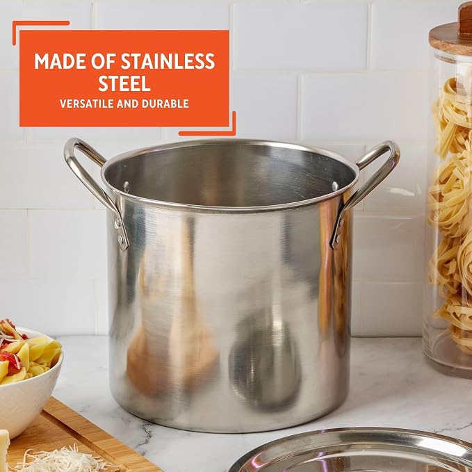 IMUSA USA Stainless Steel Stock Pot 20-Quart, Silver | Mirror-Polished Finish, Durable Handles with Lid, Compatible with Glass and Electric Stoves, Ideal for Soups and Seafood