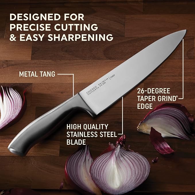 Chicago Cutlery Insignia (13-PC) Kitchen Knife Block Set With Wooden Block, Contoured Handles and Sharp Stainless Steel Professional Chef Knife Set & Scissors | Contoured Handles and Sharp Stainless Steel Professional
