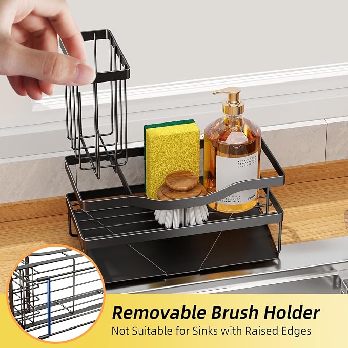 Sponge Holder for Kitchen Sink, Mecyfaty Sink Caddy with Self Drain Tray, Kitchen Sink Organizer, Stainless Steel Countertop Sink Sponge Holder for Dish Soap Kitchen Organizers and Storage Accessories
