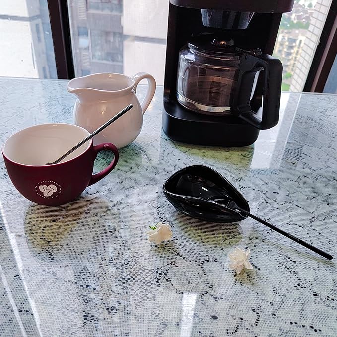 Mini Coffee Spoon Holder, Small Ceramic Spoon Rest for Coffee Stirrers, Teaspoon, Bar Spoon, Coffee Bar Accessories (Ture black+black Spoon)