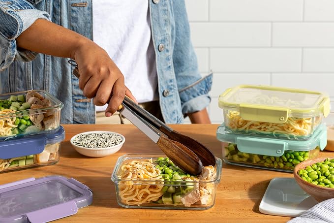 Ello Color Lock 3.4 Cup Glass Meal Prep Containers & Lids, 5 Pack, Purple Rain
