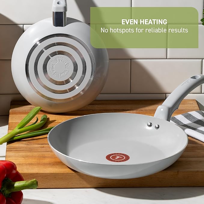 T-fal Refresh Ceramic Nonstick Skillet with Lid, 5 Qt Sauté Pan, Mint Green | Recycled aluminum body, Thermo-Spot heat indicator, Oven safe to 350°F, Helper handle, Excludes induction cooktops