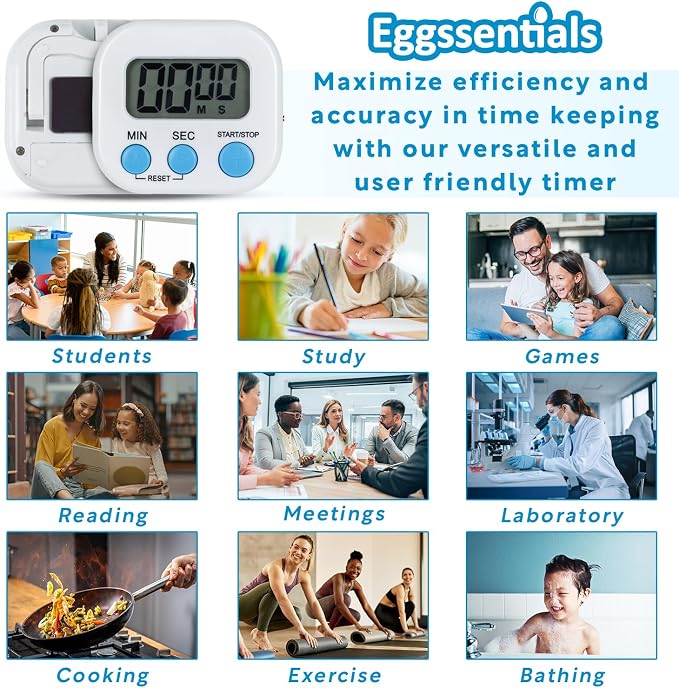 Pack of 4 - Kitchen Timer with Big Digital Numbers and Loud Alarm - Kitchen Timers for Cooking, Classroom for Kids, Gym, Yoga, Office.