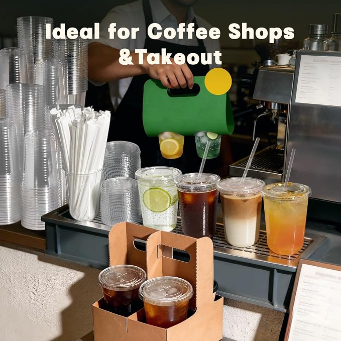 50 Pack 16 oz Round Bottom Plastic Cups with Lids and Straws, Disposable Coffee Cups with Lids, To Go Iced Coffee Cups with Lids, Disposable Cups for Party, Smoothie Cup for Cold Drinks