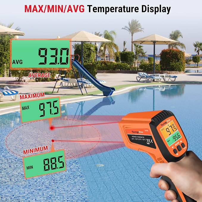TempPro TempScan Infrared Thermometer Gun with 2 Laser for Pizza Oven Grill | 16:1 D:S Ratio Temperature Gun for Cooking HVAC Engine, Laser Thermometer Gun with Adjustable Emissivity Temp Gun -58℉-1022℉