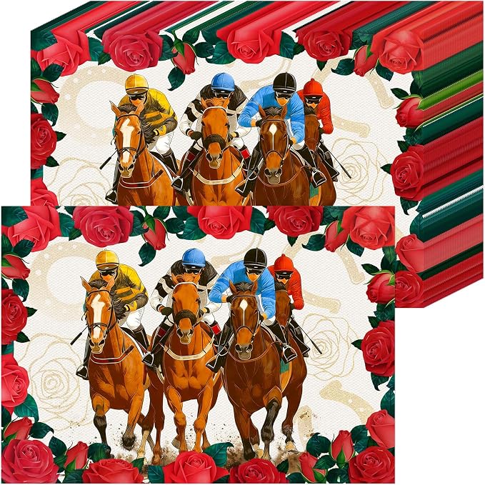 50 Pack Kentucky Horse Disposable Paper Placemats, 11x16 Inches Table Mats | Horse Racing Rose Floral Table Mats, Race Day Party Decorations, Horse Race Themed Party Supplies