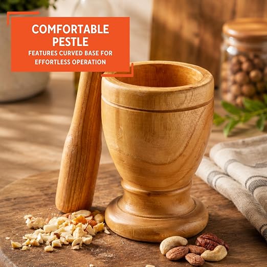 IMUSA USA Small Wood Mortar & Pestle | Ideal for Grinding Spices and Herbs