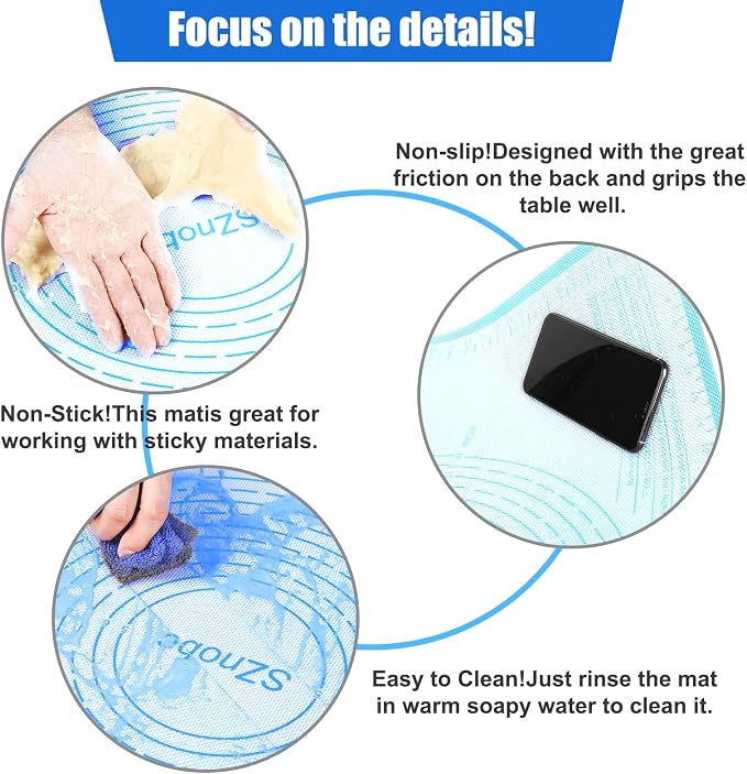 Silicone Pastry Mat 36X24 inch Baking Mat for Rolling Dough | Great Performance Kitchen Counter Mat Perfect for Dough, Pastry, Pie Crust, Fondant, Cookies, Bread, Pasta/Pizza,Pastry Board