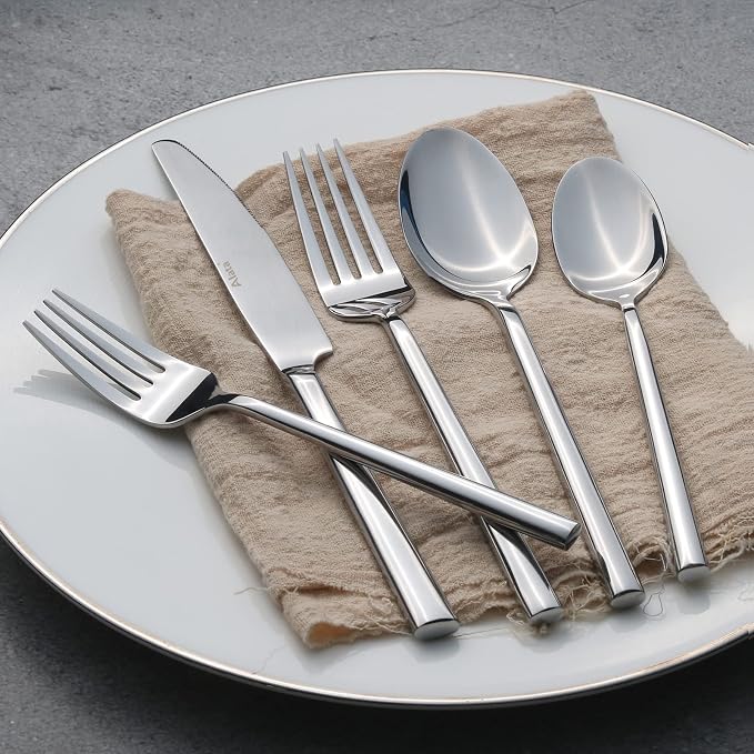 Alata Potter 45-Piece Forged Stainless Steel Flatware Set Cutlery Set,Service for 8,Silver Finish,Dishwasher Safe
