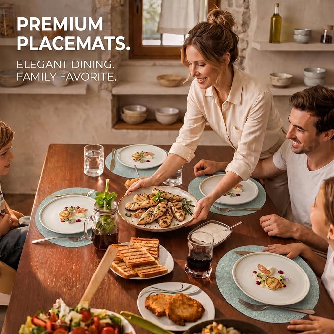 Faux Leather Placemats Set of 4, Wipeable Waterproof Stain Resistant Table Mats, Heat Resistant Thick Placemats with Hand-Painted Edges for Kitchen Dining, Imitative Linen Texture, Various Shapes