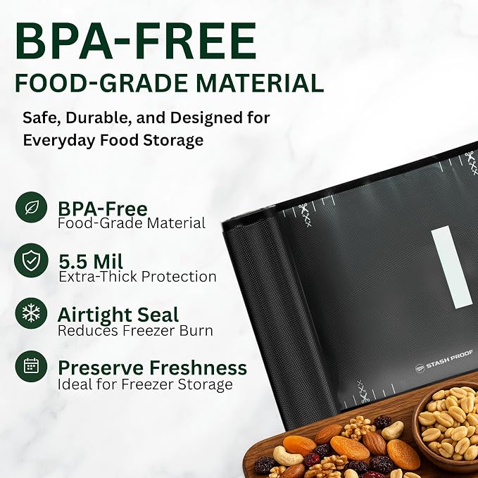 Vacuum Seal Rolls 11" x 25' 2 Pack (50 Feet Total) 5.5 Mil (Black & Clear) BPA Free Heavy-Duty Commercial Grade Sealer Rolls for Food Storage, Sous Vide, Meal Prep, Freezer Storage & Food Preservation