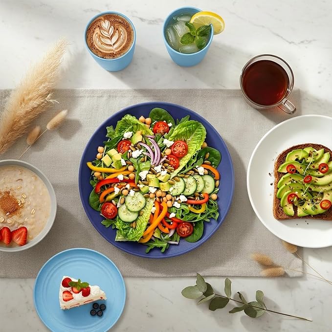 Dinnerware Set 40 PCS Wheat Straw Dishes Set - Service for 8 Unbreakable Plastic Dish Set Microwave Safe Plates and Bowls Sets Lightweight Cups Sets Outdoor Dishes - Island Colors
