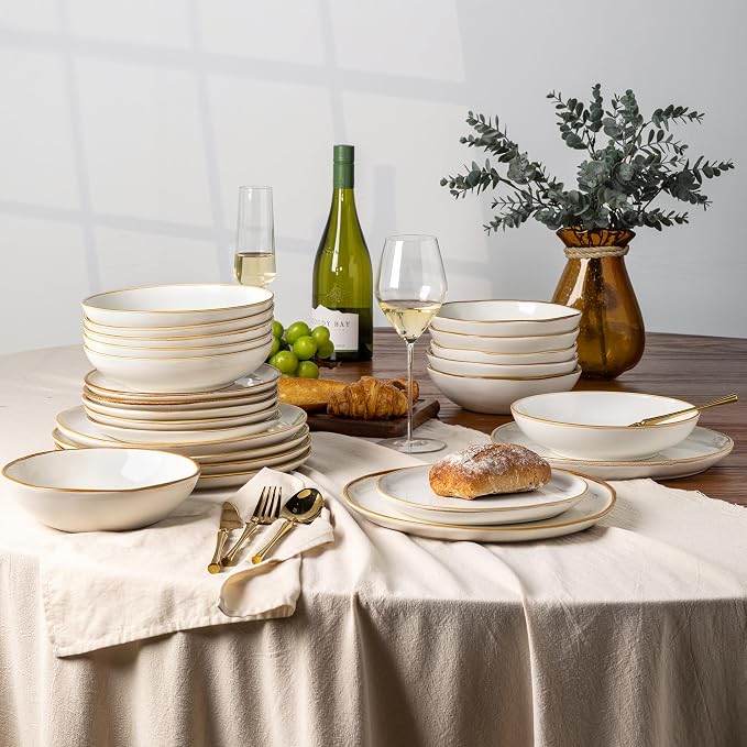 AmorArc Ceramic Dinnerware Sets for 8, 24Pcs Plates and Bowls Sets Dishes | Stoneware Handmade Reactive Glaze Dinner Set, Highly Scratch Resistant | Dishwasher & Microwave Safe Dishware