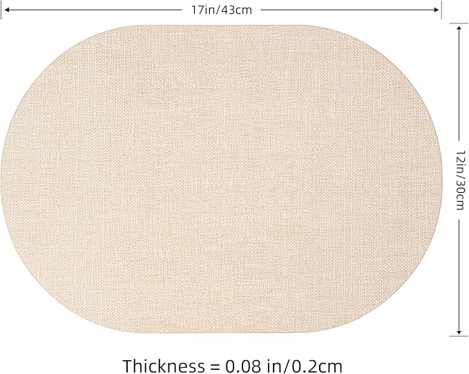 Faux Leather Placemats Set of 4, Wipeable Waterproof Stain Resistant Table Mats, Heat Resistant Thick Placemats with Hand-Painted Edges for Kitchen Dining, Imitative Linen Texture, Various Shapes