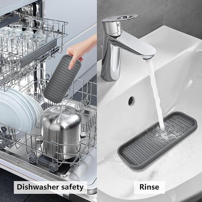 Silicone Sponge Holder for Kitchen Sink - Dish Soap Holder 2 Pack Gray | Waterproof sponge soap tray, dish sponge holder; kitchen counter/bath sink caddy Organizer, soap dispenser, scrubbers, makeup