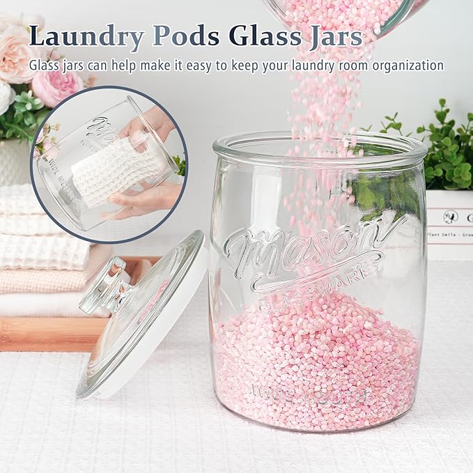Folinstall 1 Gallon Glass Cookie Jar with Airtight Lid, Wide Mouth Canister | Silicone Seal Keeps Food Fresh, Large Capacity Holds 5 Lb Flour, Wide Mouth for Easy Access to Sourdough Starter, Dog Treat