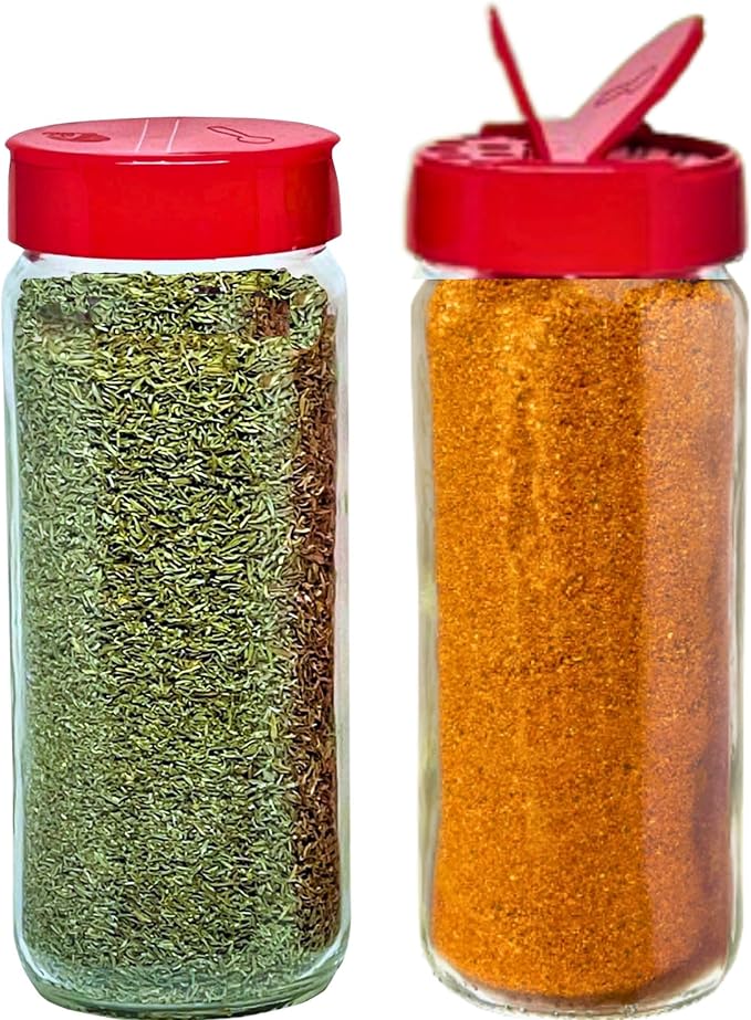Premium Glass Spice Shakers - 16 oz Versatile Seasoning and Spice Dispenser with Sifting Lids for Popcorn, Cheese, Cinnamon, and Salt, Made in USA