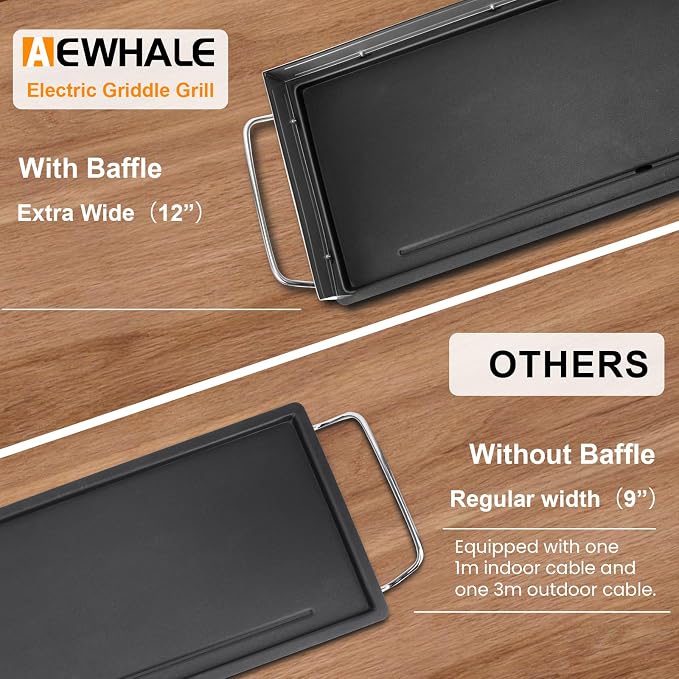 AEWHALE 35" Electric Nonstick Extra Large Griddle Grill,3m Cable | Detachable for Easy Cleaning, Extra Wide,Teppanyaki Grill BBQ,Adjustable Temperature