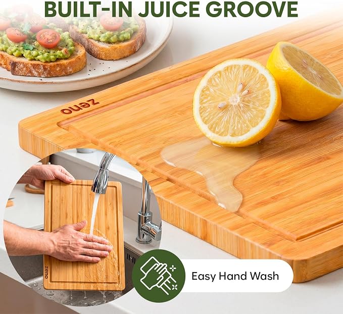 Premium Large Bamboo Cutting Board - 17.5" x 11.8" Extra Wide Wood Chopping Board for Kitchen, Heavy Duty Butcher Block with Juice Grooves