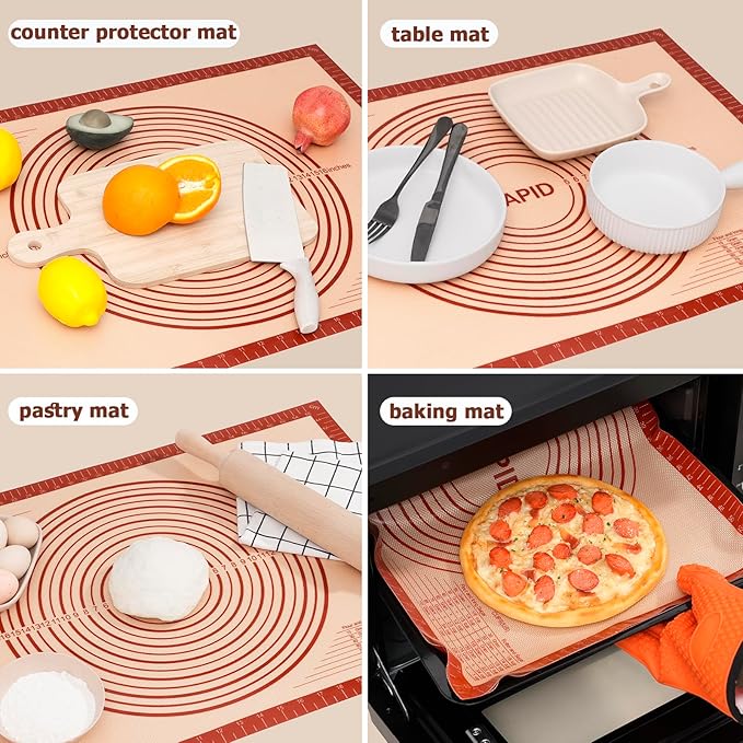 Sapid Thick Silicone Pastry Mat Baking Dough Rolling Extra Large 24" x 36" | Non-slip with Measurements for Non-stick Dough Rolling, Pie Crust, Kneading Mats, Countertop, Placement Mats (Red)